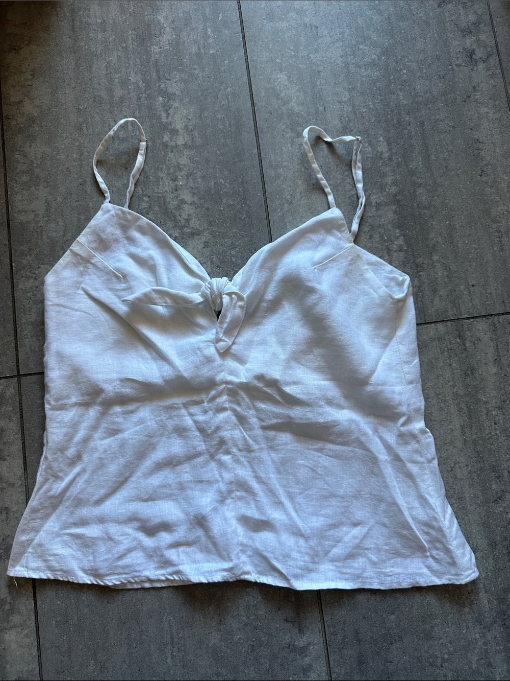 Reformation White Linen Knot-Front Linen Cami
